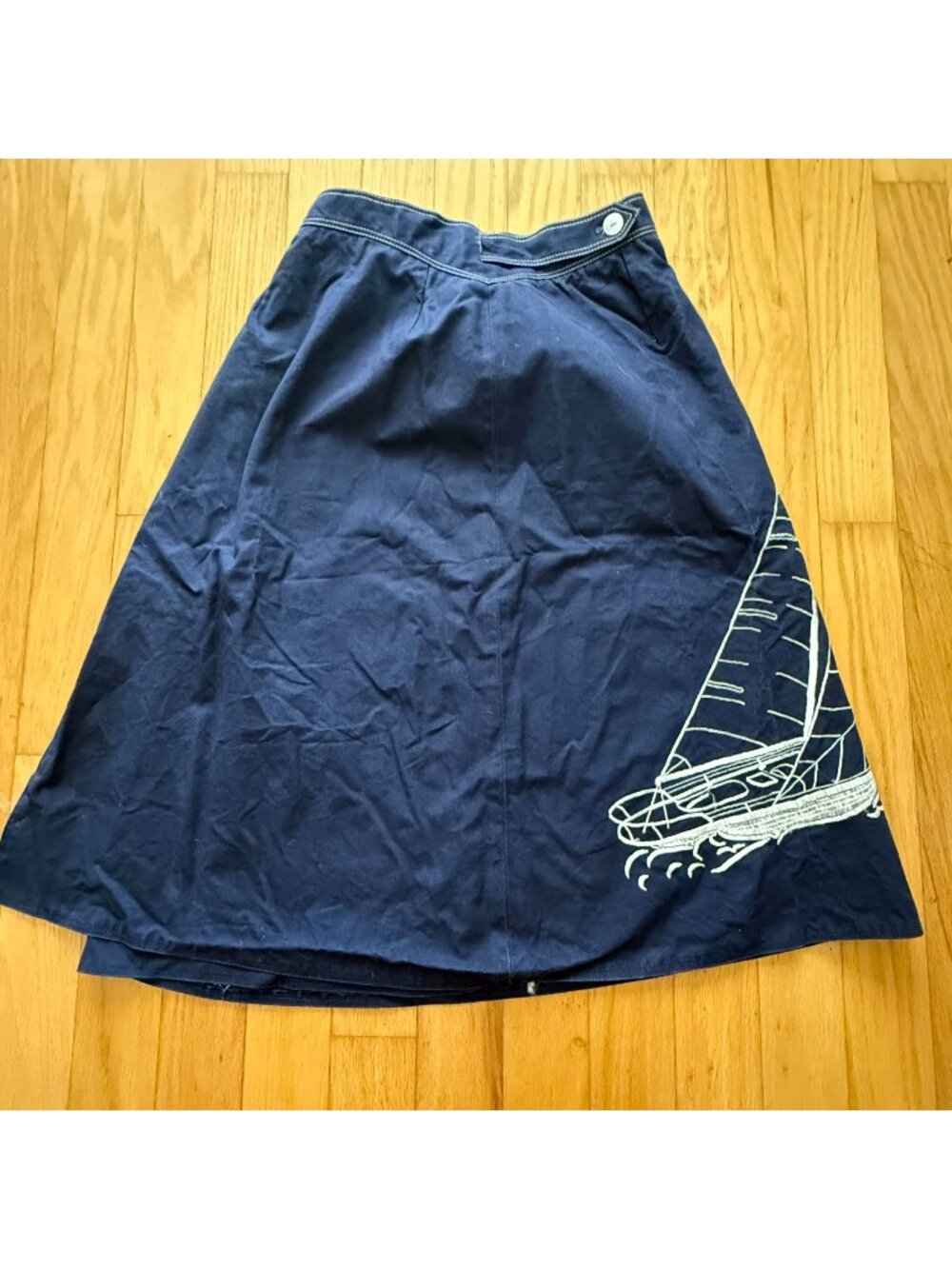 The Sail Soft Denim Embroidered Sail Boat Large Denim Wrap Skirt